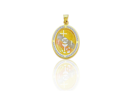 Three Tone plated CZ Studded Cross Medal Pendant